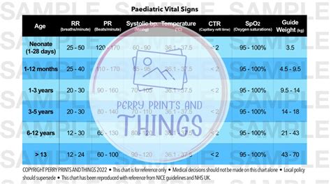 Paediatric Vital Signs Chart Badge Blue Nursing Medicine - Etsy