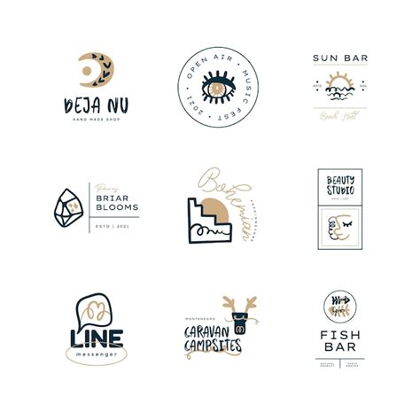 Premium Vector Boho Logo Design Templates Collections Doodle Bohemian Icons And Symbols Set