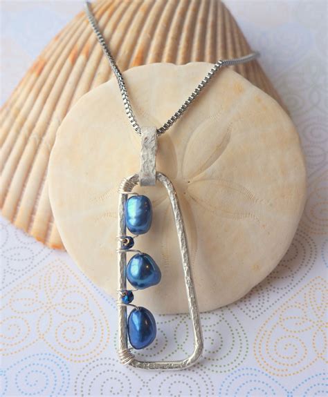 Silver Wire Wrapped Pearl Necklace Blue By Designedbydonnad