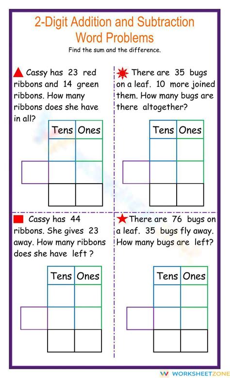 2 Digits Addition And Subtraction Word Problems Worksheet