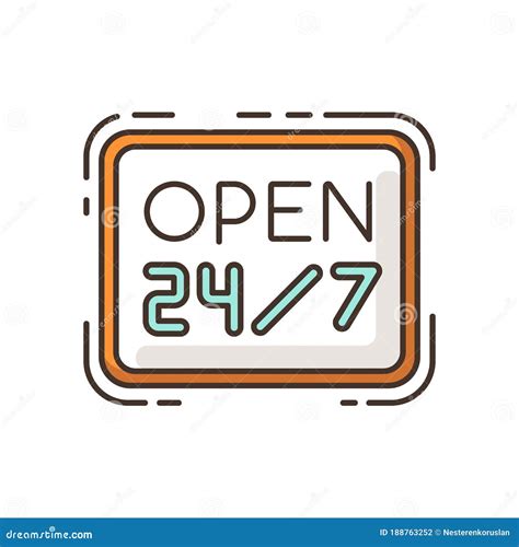 Open 24 7 Hours Rgb Color Icon Twenty Four Seven Store Hanging Retail