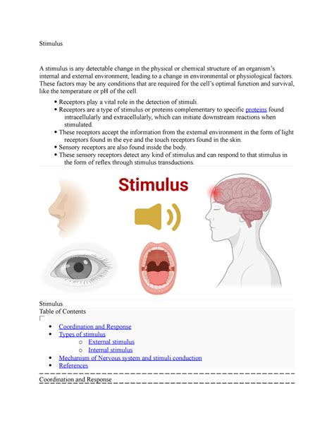 Stimulus - Notes - Stimulus A stimulus is any detectable change in the ...