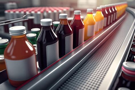 Premium AI Image Conveyor Belt Filled With Bottles And Cans Of Soda