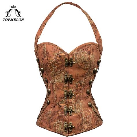 Topmelon Retro Corselet Steampunk Corset Women Bustier Gothic Corsets And Bustiers Chains Halter