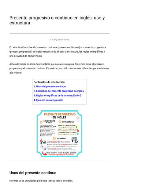 Presente Progresivo O Continuo En Inglés Uso Y Estructura Pdf