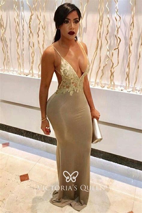 Sexy Plunging Neckline Body Hugging Long Prom Dress