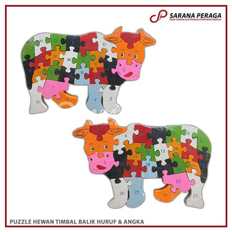 Jual Saranaperaga Puzzle Hewan Kayu Timbal Balik Huruf Dan Angka