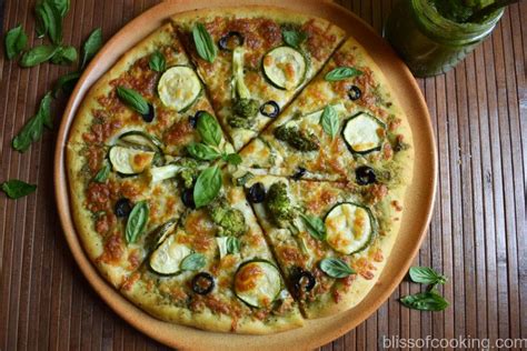 Pesto Pizza Recipe Using Homemade Pesto Sauce Bliss Of Cooking