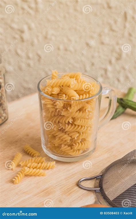 Uncooked Fusilli Pasta In A Cup Stock Image Image Of Shows Cuisine