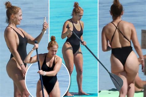 Jlo 51 Shows Off Her Famous Butt In A Black Thong Swimsuit As She Paddleboards On Turks