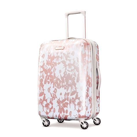 American Tourister 22 Arabella Hardside Carry On Spinner Suitcase Floral Rose Gold American