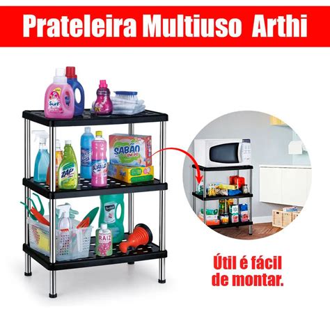 Prateleira Multiuso Andares Arthi Preto Cromado Submarino