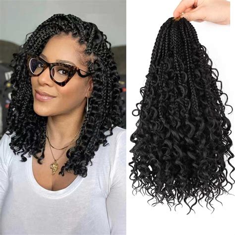 8 Packs Bohemian Box Braid Hair Crochet Box Braids With Curly Ends 12 Inch Goddess