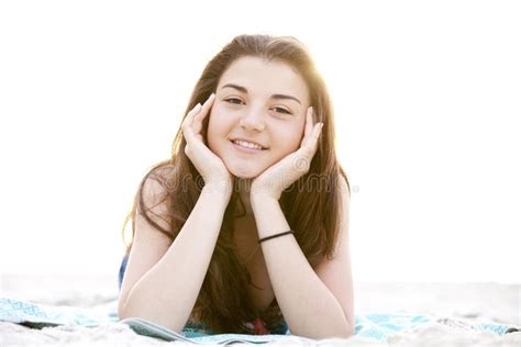 Brunette Girl At The Beach In Sunrise Stock Image Image Of Relax