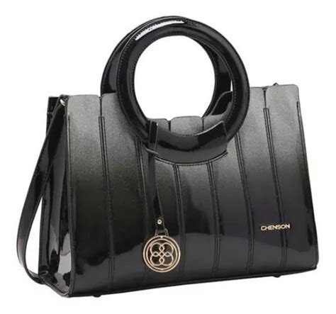 Bolsa Feminina De Mão transversal Gliter Prata Chenson 3172 Cor Cinza