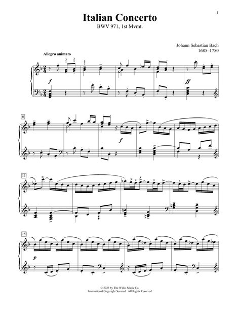 Italian Concerto In F Major BWV 971 By Johann Sebastian Bach Sheet