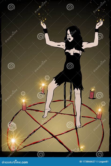 Pagan ritual with witch stock illustration. Illustration of evil ...