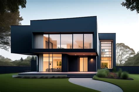 Premium AI Image | Exterior image of a new modern house with large window