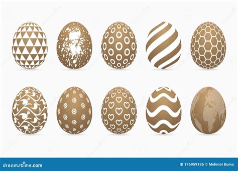 Gold Colored Three Dimensional Patterned Easter Egg Set Stock ...
