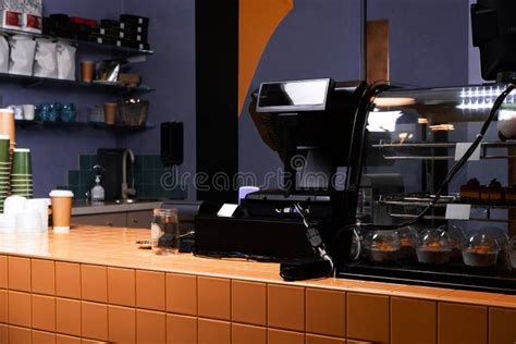 Coffee Shop Bar and Counter with the Coffee Equipment. Stock Photo ...