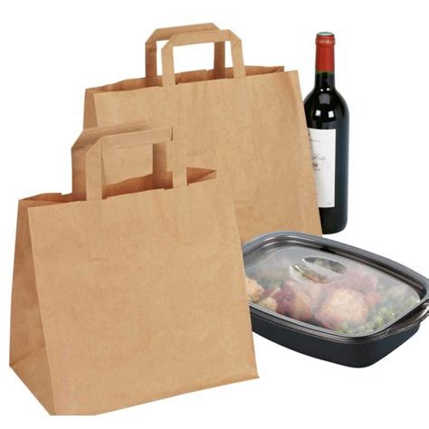 Sac Kraft Poign Es Plates Pour La Vente Emporter Blanc X X Cm