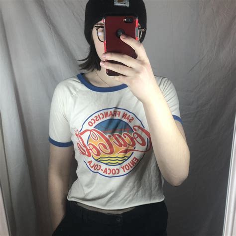 Coca Cola Women S Red And White Crop Top Depop