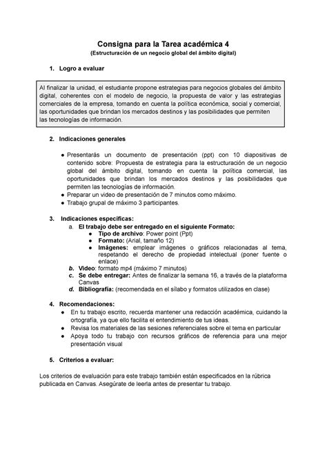 Tareaacademica Indicaciones An Consigna Para La Tarea Acad Mica