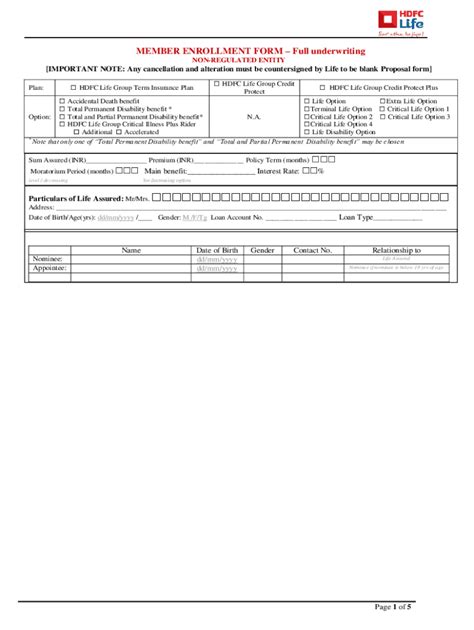 Fillable Online Member Enrollment Form Full Underwriting Fax Email