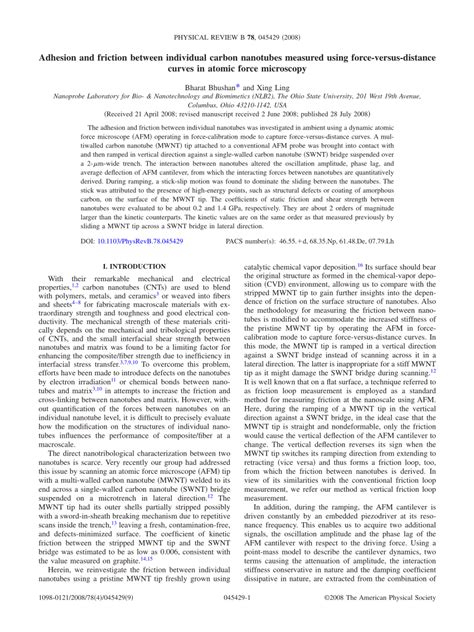 Pdf Adhesion And Friction Between Individual Carbon Nanotubes