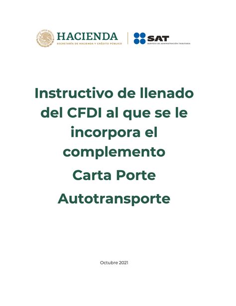 Instructivo DE Llenado CFDI Complemento Carta Porte Derecho Fiscal