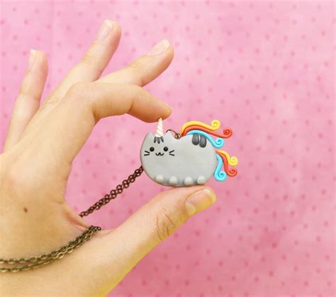 Unicorn Pusheen Necklace T For Kids Unicorn Cat Jewelry Etsy