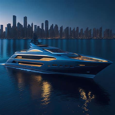 Premium AI Image | Luxury super blue yacht with modern design on ocean with sunset