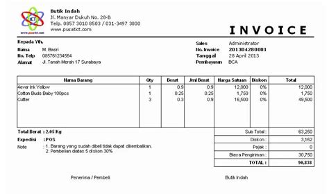 Contoh Invoice Penagihan Penjualan Pembayaran Excel Dll