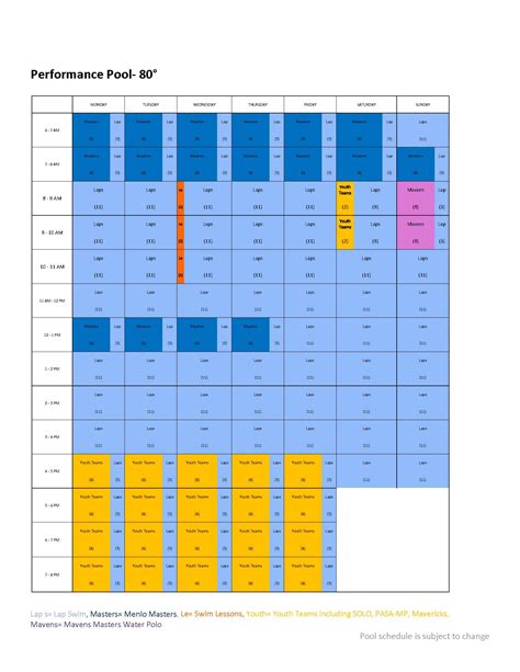 Pool Schedule - Menlo Swim & Sport