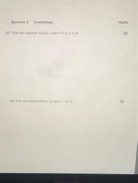 Solved Question 2 15 Marks Marks A Suppose Cos Z V11