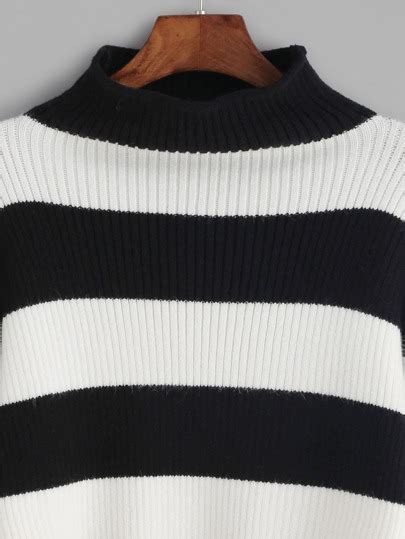 Black And White Striped Ribbed Knit Crop Sweater Shein Sheinside