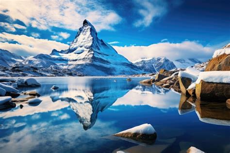 Premium Photo Mountain Is Reflected In The Still Water Of A Lake