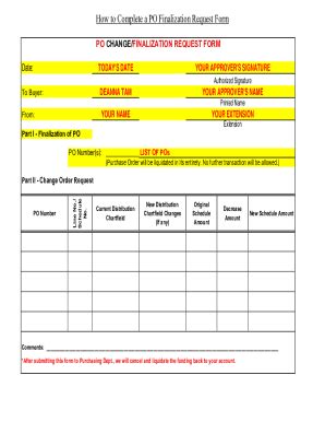 Fillable Online Po Change Finalization Request Form Part To