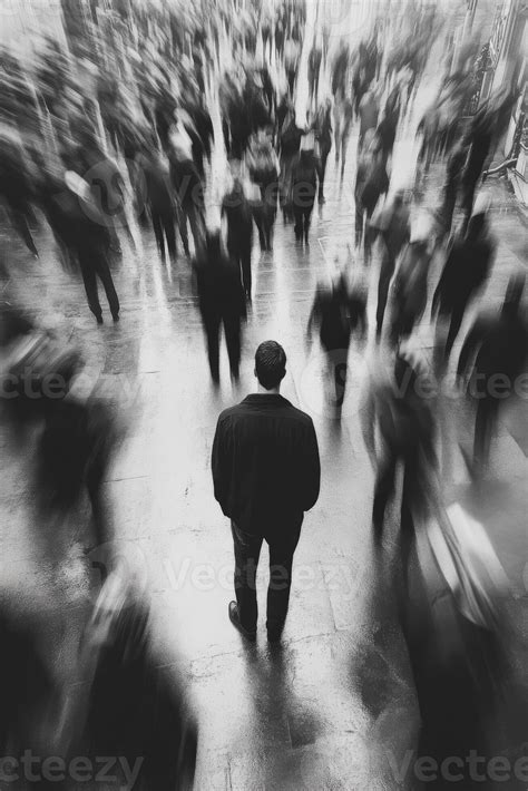 Isolation in a crowd with a noir aesthetic during a busy day 54642570