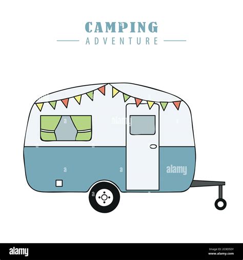 Camper Summer Holiday On A Road Trip Vector Illustration Eps10 Stock