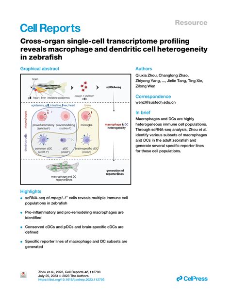 Pdf Cross Organ Single Cell Transcriptome Profiling Reveals