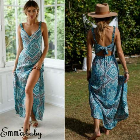 Women Summer Boho Casual Long Maxi Evening Party Cocktail Beach Dress