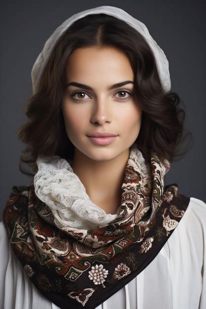 Premium Photo A Woman Wearing A White Hat And Scarf