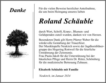 Traueranzeigen von Roland Schäuble Schwarzwälder Bote Trauer