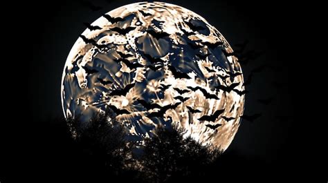 Premium AI Image | A full moon with bats flying in the sky