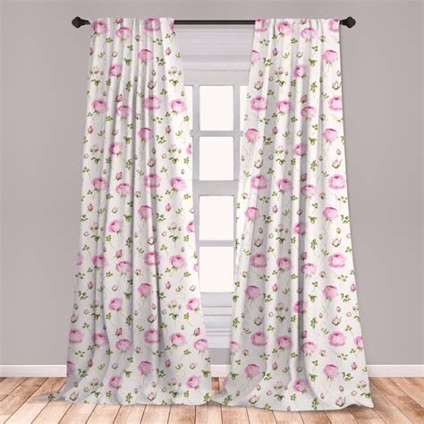 Floral Curtains 2 Panels Set Romantic Roses And Leafy Branches