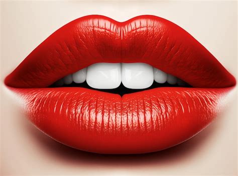 Primer Plano De Labios Femeninos Rojos Sexy Con Aislado Sobre Fondo