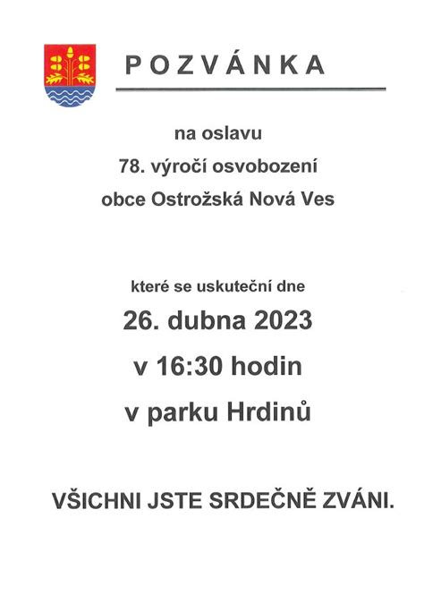 Pozvánka na oslavu 78 výročí osvobození obce Obec Ostrožská Nová Ves