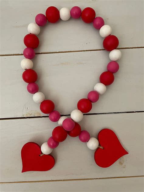 Farmhouse Valentines Day Wood Bead Garland Wood Bead Garlands