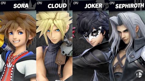 Super Smash Bros Ultimate Sora Vs Cloud Vs Joker Vs Sephiroth Youtube